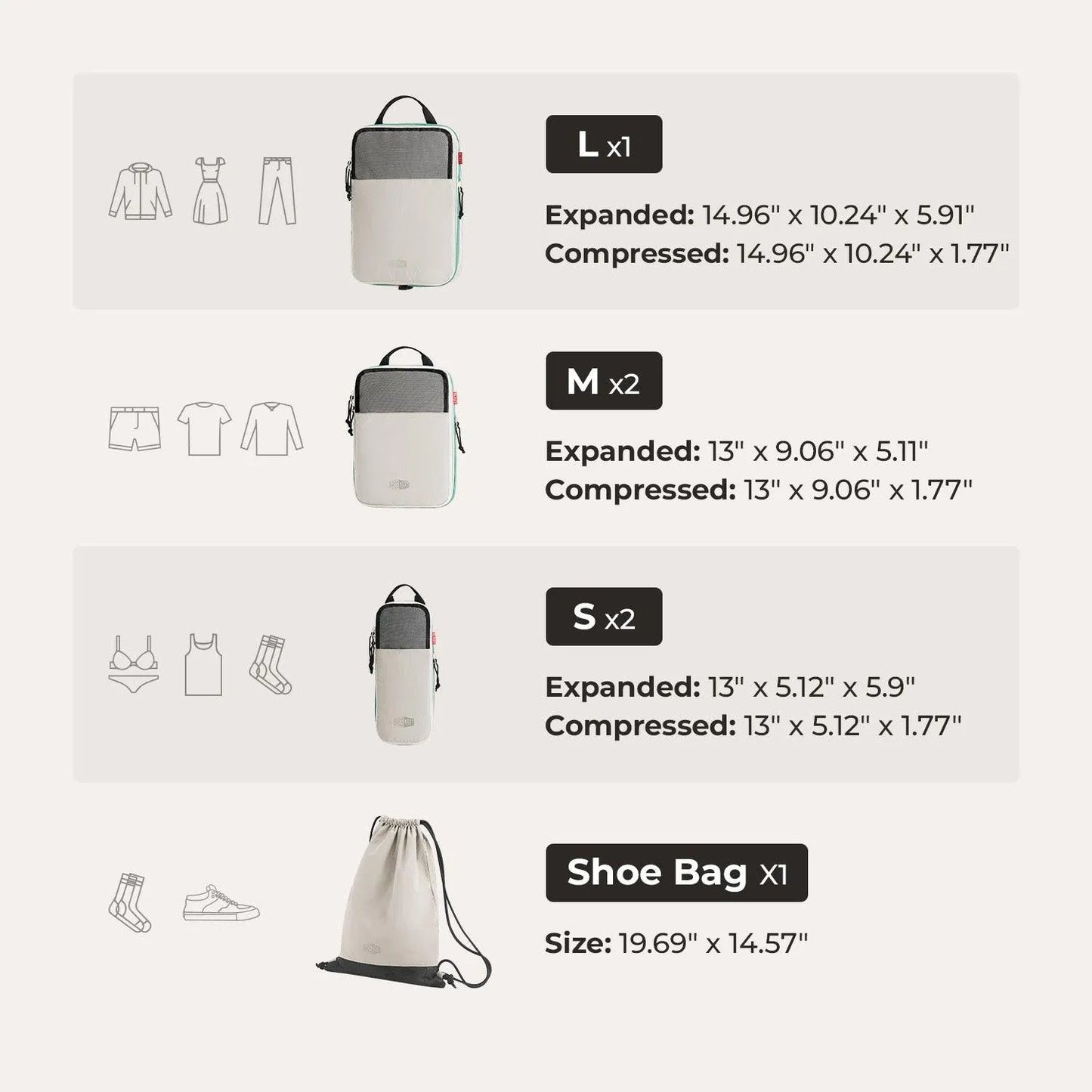 Blast 6 In 1 Compression Packing Cubes Travel Set